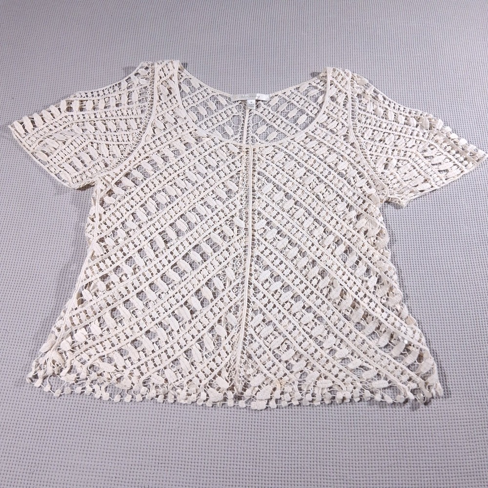 LC Lauren Conrad Cream Crochet Lace Top Short Sleeve Cotton Boho Coquette MEDIUM